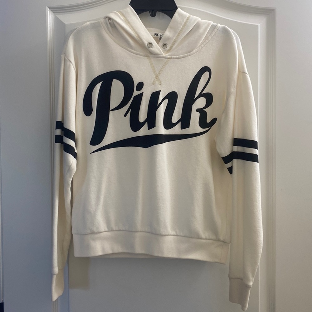 PINK by Victoria’s secret Hooded Sweatshirt (Hoodie) Black and Cream/White